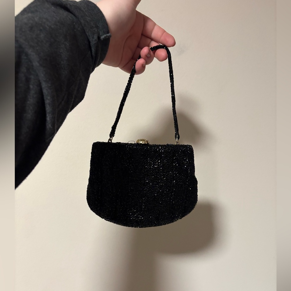 Vtg 60s Richere Bag by Walborg Black Hand Made Beaded Evening Purse